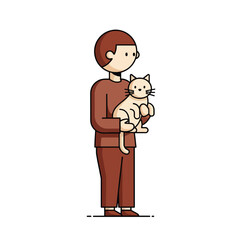 A person gently cradles a light-colored cat in their arms.