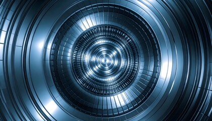 Close-up of metallic mechanical core in abstract radial pattern