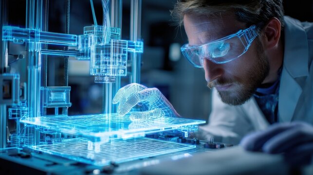 A focused image of a technician adjusting the precision of a bioprinter underlining the importance of human skill in the advancement of regenerative scaffold technology.