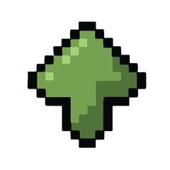 Obraz premium Pixelated green arrow pointing upwards in a retro digital style. A classic video game cursor or pointer icon for user interface design.