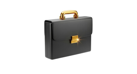 3d illustration of black leather briefcase with golden handle and clasp isolated on transparent background