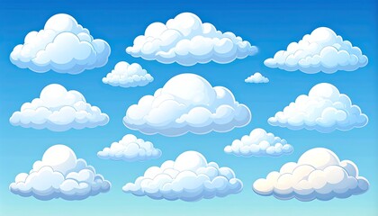 Cartoon clouds on a vibrant blue sky