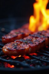 Luminous barbecue charcoal with fiery flames, close-up , flames, bbq