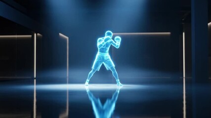 Virtual Boxing Training: Holographic Athlete in a Modern Cyberpunk Arena for Next-Gen Gaming - Powered by Adobe