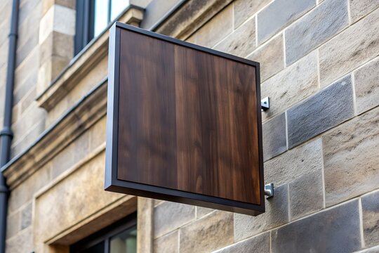 Blank Square Wooden Signage Mockup on Brick Wall for Business Advertising and Branding Design