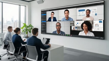 Business meeting with video conference in modern office, connection globally team collaboration - Powered by Adobe