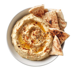 Delicious Creamy Hummus Served with Pita Bread on a White Plate