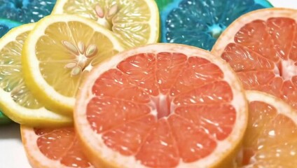 Grapefruit lime orange citrus fruit slices healthy food vitamin c delicious fresh juicy raw vegan diet stop-motion video 4k - Powered by Adobe