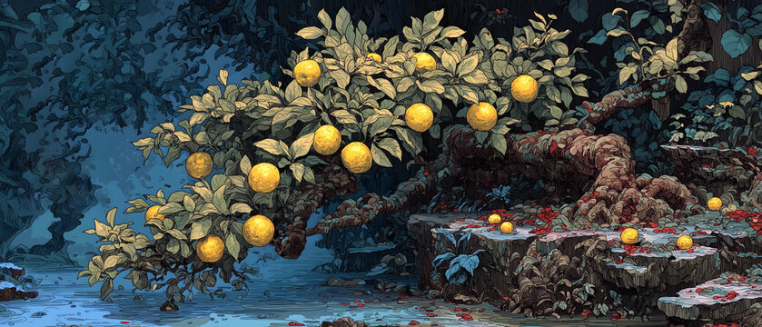 Mesopotamian Mythology・Temptation of Immortality | Golden Energy Fruit with “Temptation” Cuneiform, Illusion Aura, Immortal Pursuit Peril