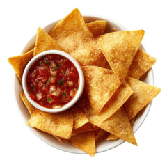 Crispy Tortilla Chips with Fresh Red Salsa in a White Bowl