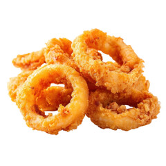 Crispy Fried Onion Rings Piled High on a White Background