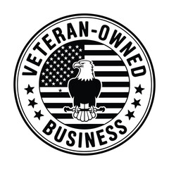 Veteran owned business emblem with american flag and bald eagle
