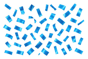 Vibrant blue confetti cascading over transparent backdrop, enhancing celebratory graphics with dynamic festive element and playful visual texture