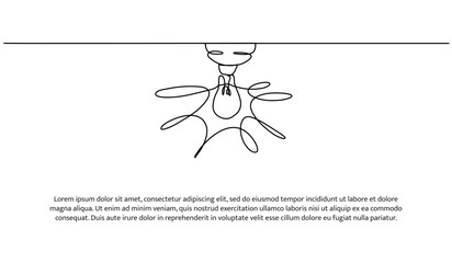 Continuous line design of light. Single line decorative element drawn on white.