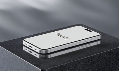 Smartphone Mockup Silver Device on Dark Surface Ready for App Presentation or Technology Adve