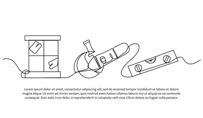 Continuous line design of build tool. Single line decorative element drawn on white.