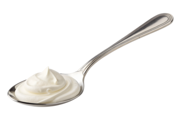 Creamy yogurt on a spoon isolated on transparent background