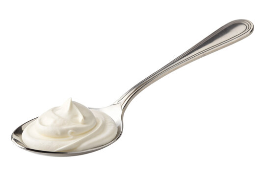 Creamy yogurt on a spoon isolated on transparent background