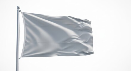 Fototapeta premium Blank Silver Flag Flapping in Wind on Clear Sky Background