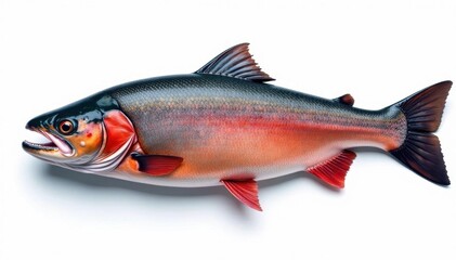 Obraz premium Large Atlantic salmon, scales glistening, isolated , pink, giant