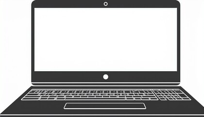 a laptop is shown in outline form with a blank screen and a trackpad