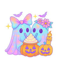 Fototapeta premium Holographic Pastel Ghosts PNG T shirt
