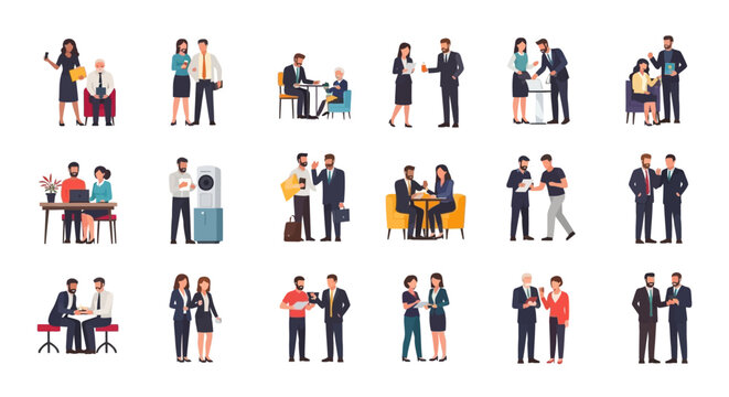 Diverse business professionals collaborating and communicating in modern work settings