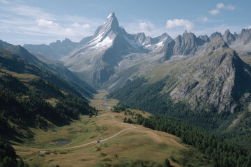 Fototapeta premium drone captures cinematic wedding in majestic mountains devoid of any operator