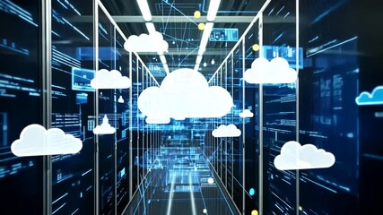 Cloud computing data center server room with network connections concept animation - Powered by Adobe