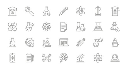 Discover scientific innovation with these modern, clean line art icons for research and education projects