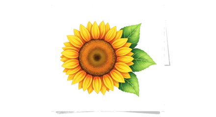 A single sunflower with bright yellow petals and green leaves creates a cheerful and vibrant image on a transparent background