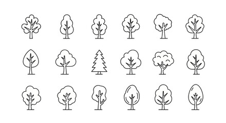 Charming collection of simple line art trees, perfect for nature and eco designs