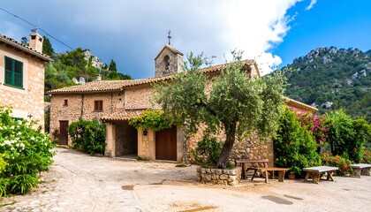 Obraz premium Picturesque village square with church