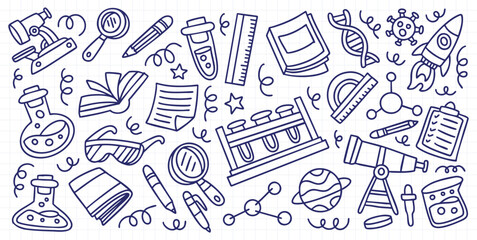 Set of hand drawn chemistry and science element doodle vector illustration