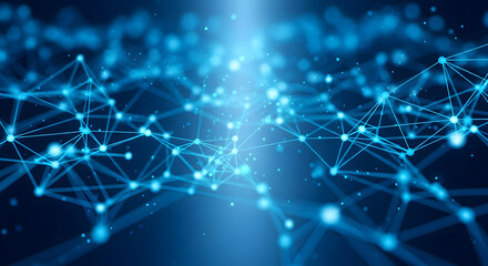 Abstract Blue Network Glowing Connections and Geometric Pattern