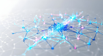 Abstract Network with Connected Nodes in Blue and Pink Hues