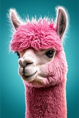 Fototapeta premium This enchanting alpaca showcases an unusual pink hue. 