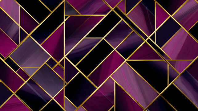 Abstract Geometric Design Background Purple Black Gold Lines Shapes Vibrant Elegant Modern Texture Pattern Art Digital Stylish Decoration Wallpaper Grid Vector Artistic Polygonic Chic Aesthetic