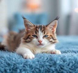 Gray and White Shorthair Cat Looks Relaxing