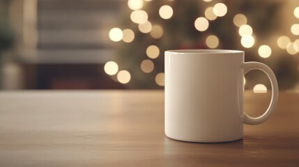 Obraz premium Warm Beverage in White Mug with Soft Focus Bokeh Background