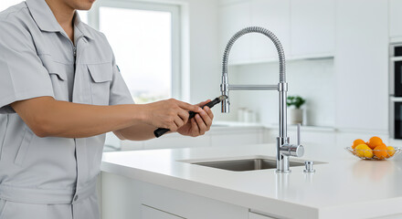 Plumber Repairing Modern Kitchen Faucet