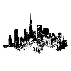 Naklejka premium Vector Dramatic cityscape silhouette showcases a modern urban skyline.