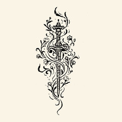 Ornate Sword with Floral Embellishments. © Retro Archive id