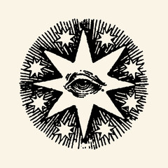 Mystical All-Seeing Eye Star Symbol.