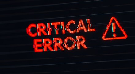 Obraz premium A digital display showing a critical error message in red with a warning sign.