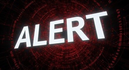Alert message on a dark red background with digital patterns.