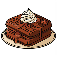 Fresh square waffle icon for breakfast or snacks with tea and coffee. Flat vector illustration suitable for food menus, bakery projects, and snack themes.