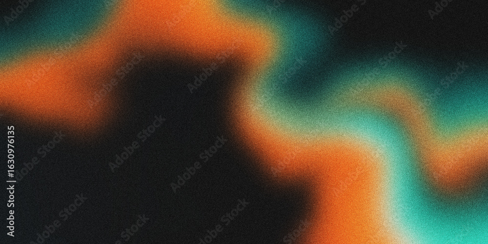 Wall mural abstract blurred background with noise texture. blurred orange green wave on black background. gradi