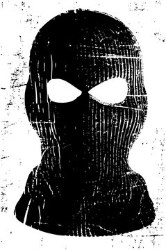 Vector Black knit ski mask with eye openings.