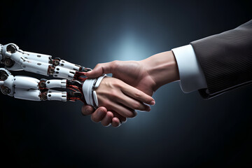 A business handshake is superimposed over a complex digital interface, symbolizing technology's role in agreements